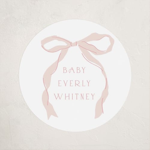 This is a blush baby shower favor labels with standard by Baumbirdy called framed bow printing on uncoated sticker paper in sticker