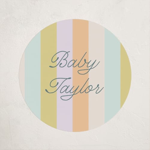 This is a wildflower baby shower favor labels with standard by Pixel and Hank called striped printing on uncoated sticker paper in sticker