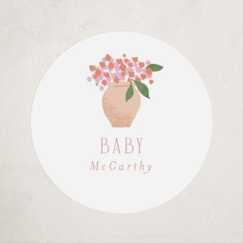 This is a strawberry baby shower favor labels with standard by Jennifer Wick called petite greenhouse printing on uncoated sticker paper in sticker