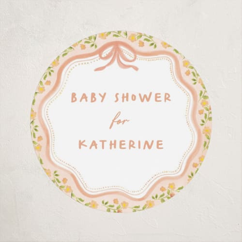 This is a sunset baby shower favor labels with standard by Creo Study called baby in bloom printing on uncoated sticker paper in sticker