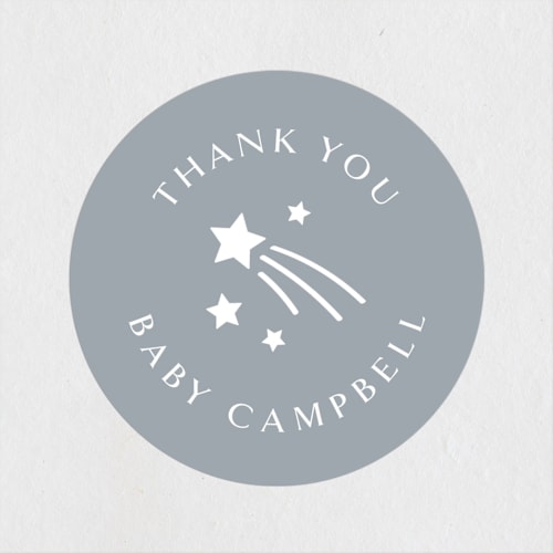 This is a slate baby shower favor labels with standard by Meggy Masters called little star printing on uncoated sticker paper in sticker