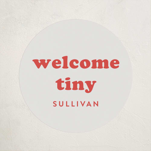 This is a fire engine baby shower favor labels with standard by Corinne Malesic called tiny human printing on uncoated sticker paper in sticker