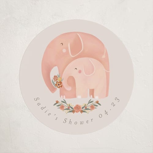 This is a snapdragon baby shower favor labels with standard by Joanna Griffin called elephant garden printing on uncoated sticker paper in sticker