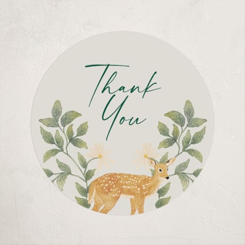 This is a cream baby shower favor labels with standard by Elly called wild forest printing on uncoated sticker paper in sticker