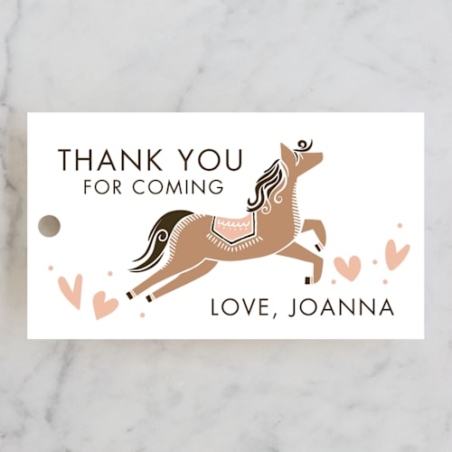 This is a creamsicle kids gift tags with standard by Vivian Yiwing called carousel printing on signature in tag