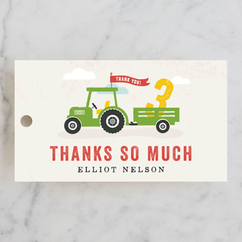 This is a cream kids gift tags with standard by Michelle Taylor called party parade printing on signature in tag