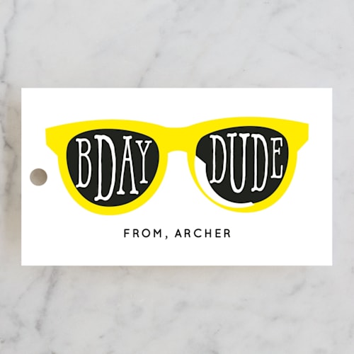 This is a sunshine kids gift tags with standard by Baumbirdy called birthday shades printing on signature in tag
