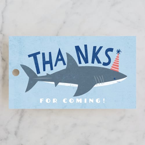 This is a sky kids gift tags with standard by Karidy Walker called shark tank printing on signature in tag