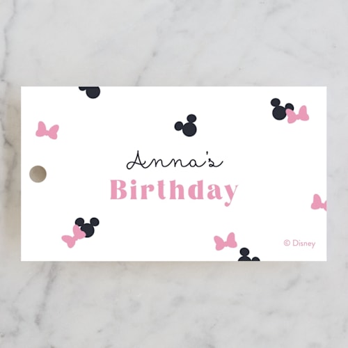 This is a peony kids gift tags with standard by Annie Holmquist called disney's minnie mouse confetti printing on signature in tag