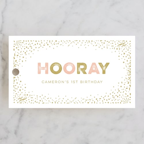 This is a blush kids gift tags with standard by fatfatin called hooray confetti printing on signature in tag