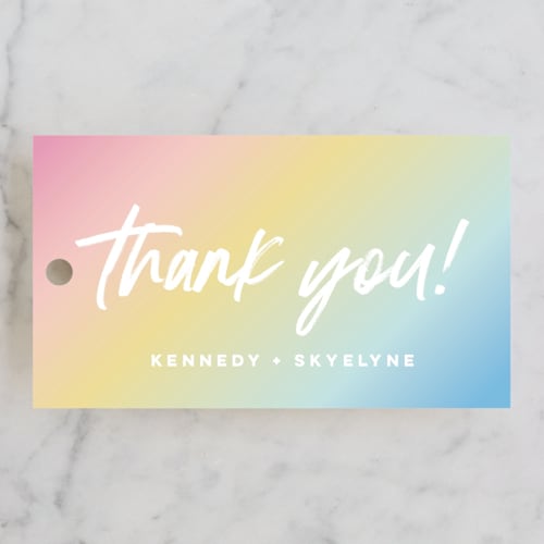 This is a sherbet kids gift tags with standard by Jessie Steury called rainbow photo printing on signature in tag