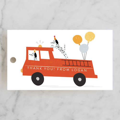 This is a dalmatian kids gift tags with standard by Angela Thompson called sound the alarm! printing on signature in tag