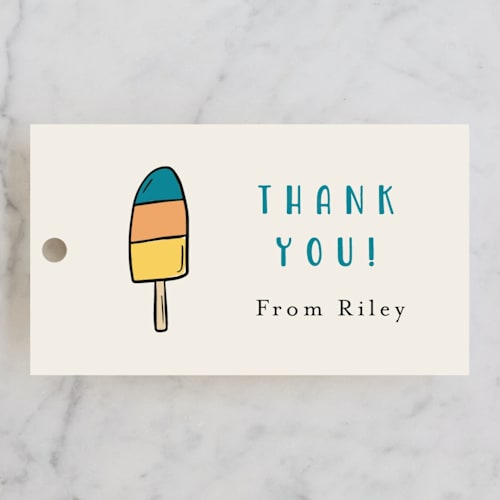 This is a poolside kids gift tags with standard by Kristen Knechtel called it's a pool party printing on signature in tag