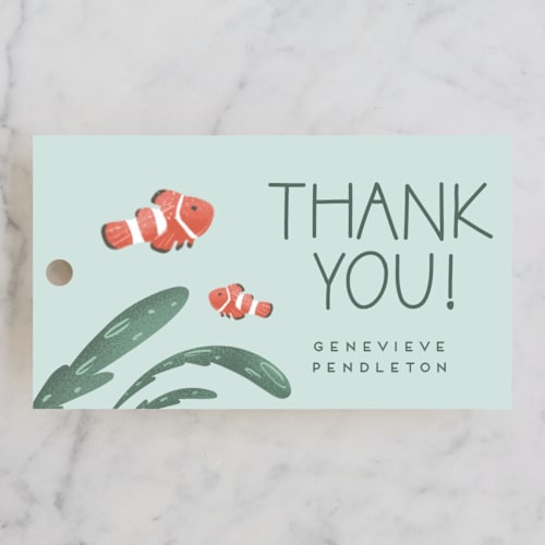 This is a aquamarine kids gift tags with standard by Grae called treasures of the sea printing on signature in tag