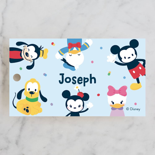 This is a sky kids gift tags with standard by peetie design called disney's happy mickey & friends printing on signature in tag