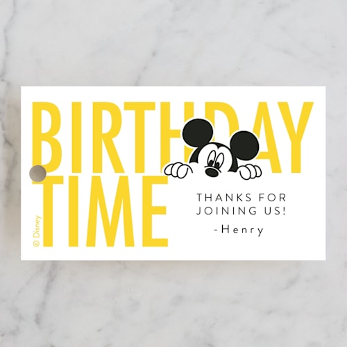 This is a sunshine kids gift tags with standard by Julee London called disney's mickey mouse birthday fun printing on signature in tag