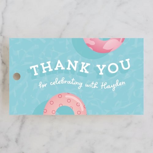 This is a coral kids gift tags with standard by Lisa McLean called cool pool party printing on signature in tag