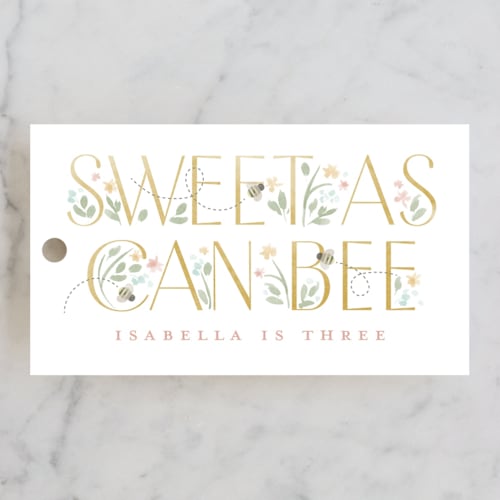 This is a linen kids gift tags with standard by Robert and Stella called sweet as can bee printing on signature in tag