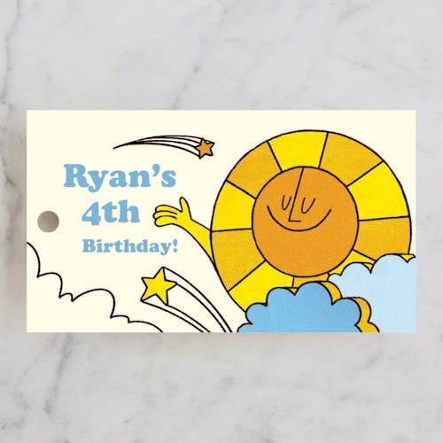 This is a summer kids gift tags with standard by Morgan Ramberg called birthday groove printing on signature in tag