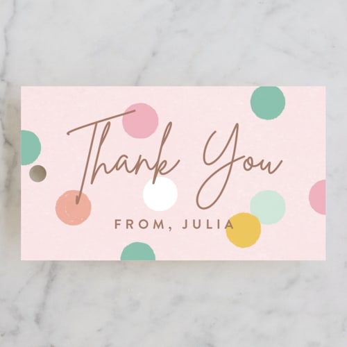 This is a peony kids gift tags with standard by Michelle Taylor called confetti balloon printing on signature in tag