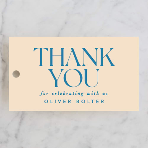 This is a sky kids gift tags with standard by Creo Study called modern mitzvah printing on signature in tag
