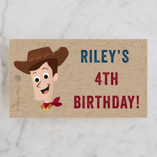 This is a rustic kids gift tags with standard by Oma N. Ramkhelawan called disney and pixar's howdy woody printing on signature in tag