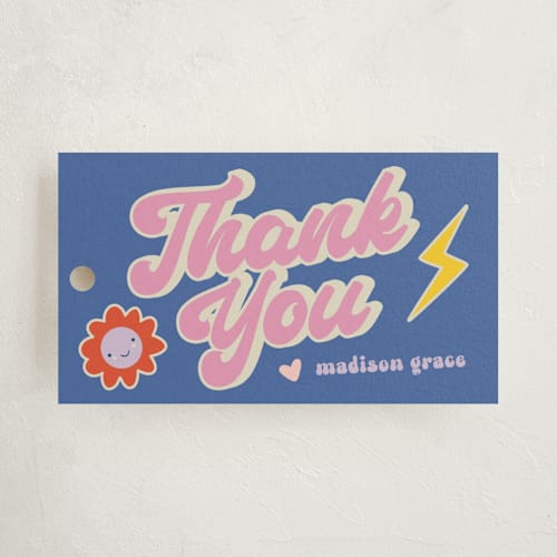 This is a groovy blues kids gift tags with standard by Vera Lim called retro16 printing on signature in tag