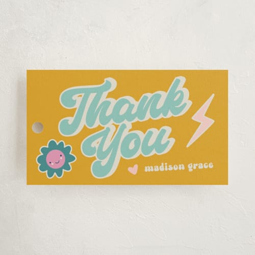 This is a bright retro kids gift tags with standard by Vera Lim called retro16 printing on signature in tag