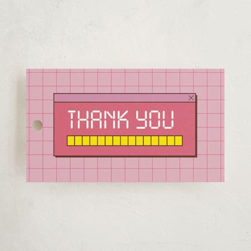 This is a strawberry kids gift tags with standard by Jennifer Lew called bitmap printing on signature in tag