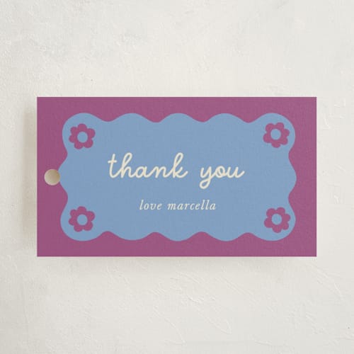 This is a orchid kids gift tags with standard by Kelly Watkins called wavy floral frame printing on signature in tag