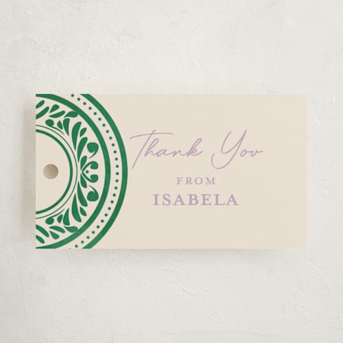 This is a viridian kids gift tags with standard by The Savage Label called papel picado printing on signature in tag