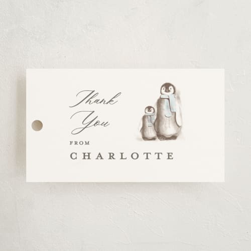 This is a ice kids gift tags with standard by Teju Reval called penguins printing on signature in tag
