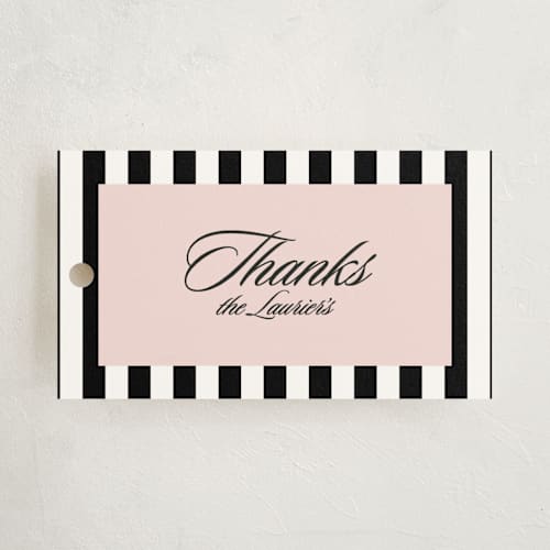 This is a tux party favor tags with standard by Tamara Hilje called chic chic printing on signature in tag