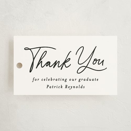 This is a cotton graduation tags with standard by Creo Study called cap off printing on signature in tag