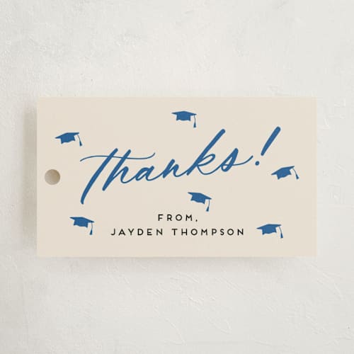 This is a azure graduation tags with standard by Louise Kay called celebrate the grad printing on signature in tag