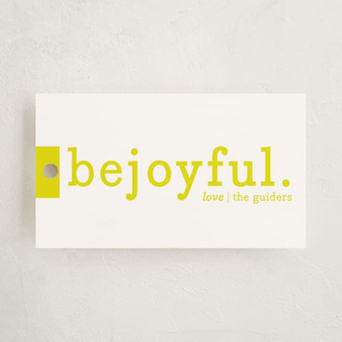 This is a lemon gift tags by Snow and Ivy called be joyful printing on signature in tag