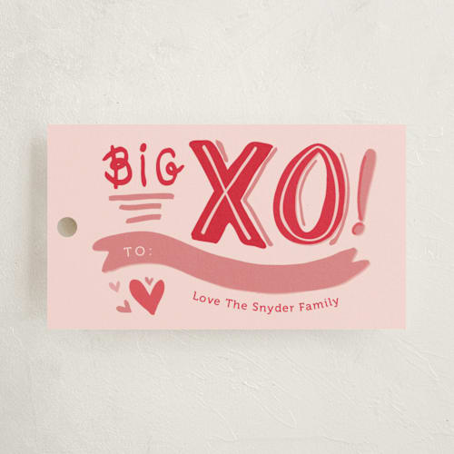 This is a petal gift tags with standard by Melissa Egan of Pistols called big xo printing on signature in tag