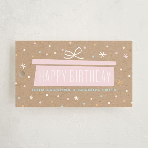 This is a cotton candy gift tags with standard by Jennifer Wick called birthday icons printing on signature in tag
