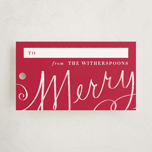 This is a berry gift tags with standard by Lori Wemple called merry calligraphy printing on signature in tag