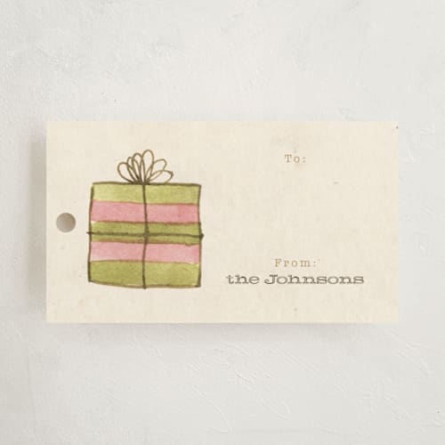 This is a natural gift tags by Shannon Chen of Four Wet Feet Studio called vintage watercolor printing on signature in tag