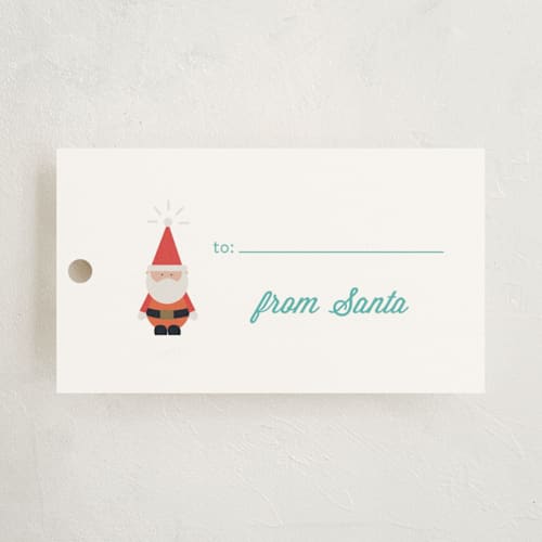 This is a aqua gift tags with standard by Jennifer Postorino called santa santa santa printing on signature in tag