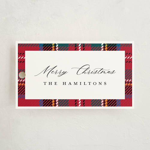 This is a scarlet gift tags by Hudson meet Rose called festive tartan printing on signature in tag