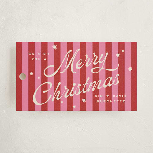 This is a ribbon candy gift tags by Wildfield Paper Co called retro candy stripe printing on signature in tag
