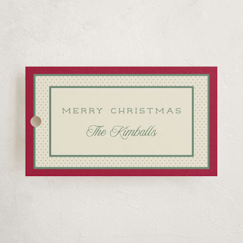 This is a stocking gift tags by Robert and Stella called polka dot frame printing on signature in tag