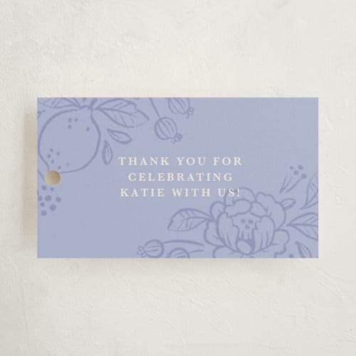 This is a porcelain baby shower favor tags with standard by Rebecca Smith called love birds printing on signature in tag