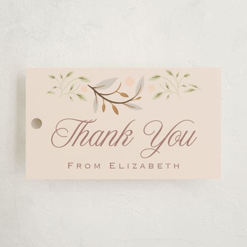 This is a blush baby shower favor tags with standard by Hannah Williams called storybook printing on signature in tag