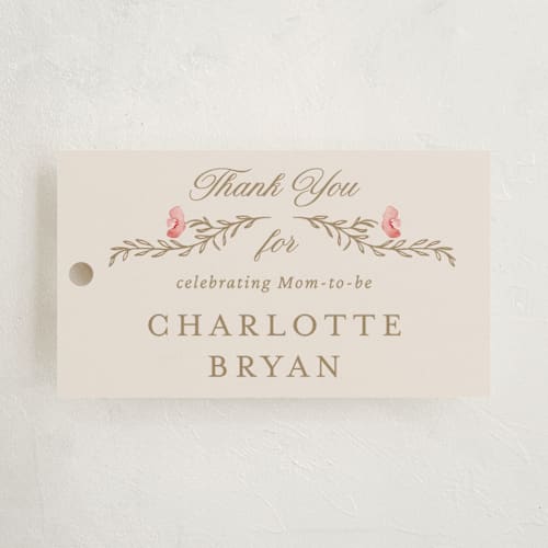 This is a versailles baby shower favor tags with standard by Claudia Orengo called victorian printing on signature in tag