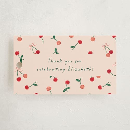 This is a cherry pie baby shower favor tags with standard by Erin German called cherry sweet printing on signature in tag