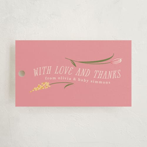 This is a garden baby shower favor tags with standard by letterfix called little bud printing on signature in tag