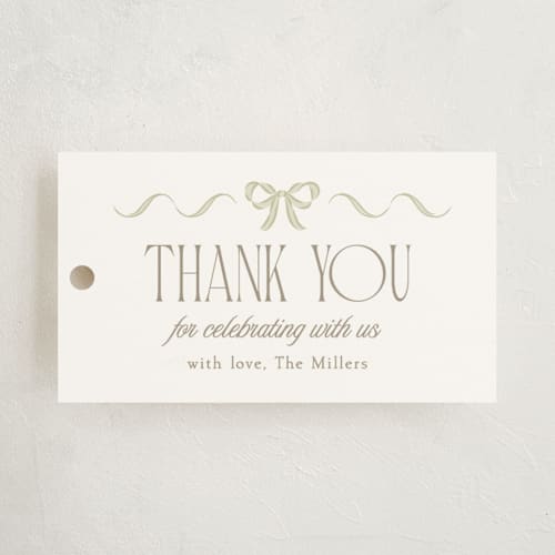 This is a lemon baby shower favor tags with standard by Robert and Stella called ribbon toss printing on signature in tag